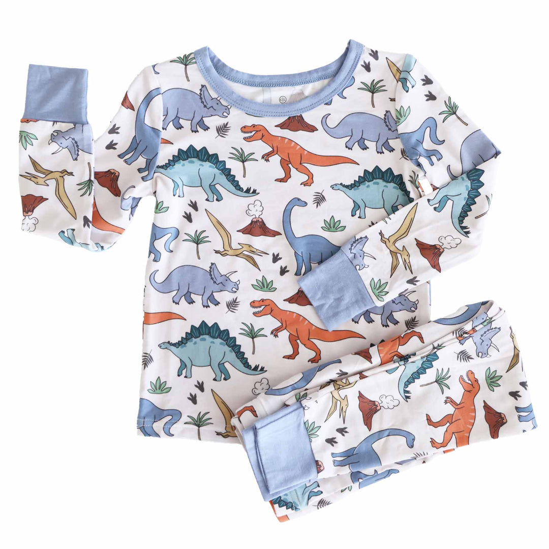 colorful dinosaur two piece pajama set for boys 