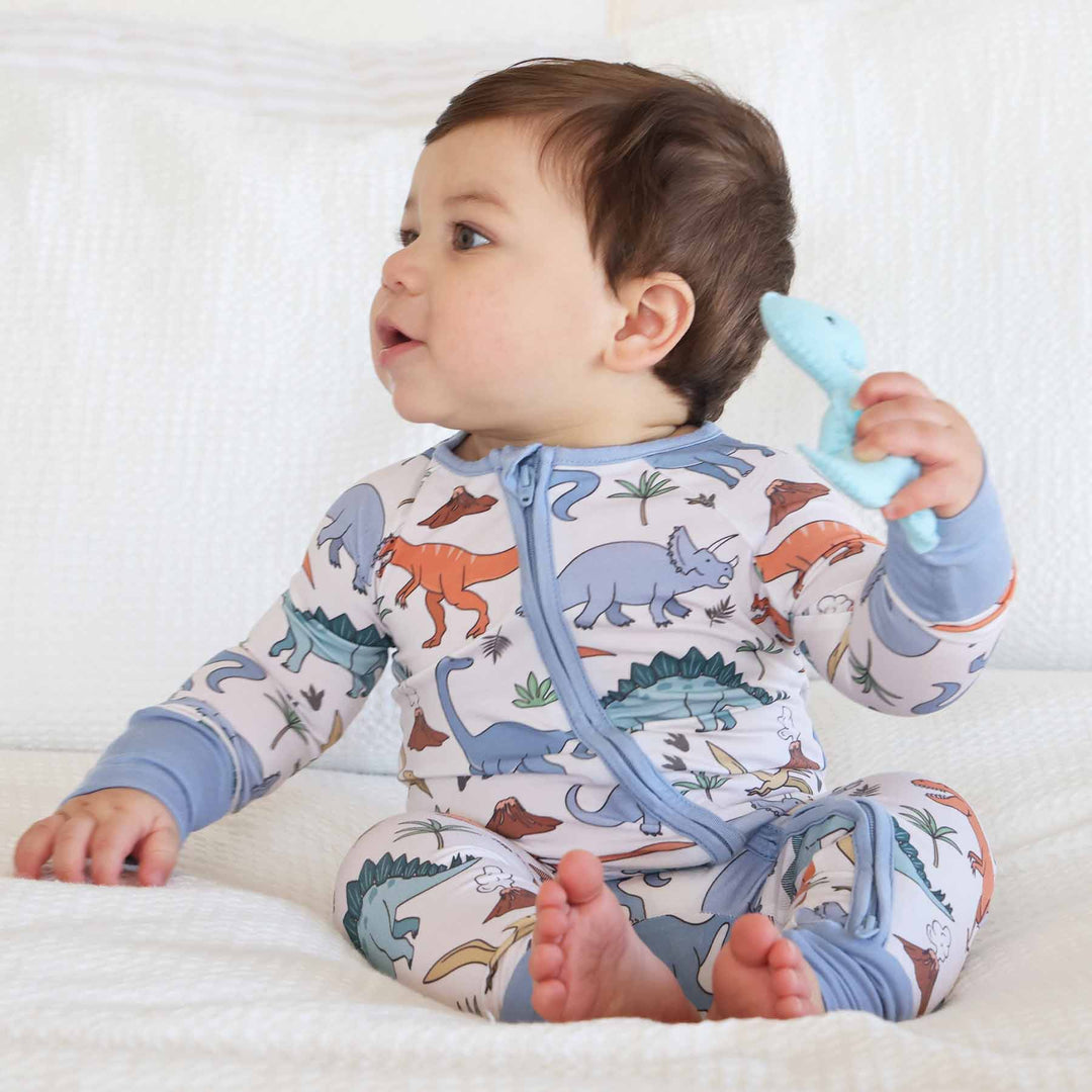 dino dude convertible zip romper pajama for baby boys