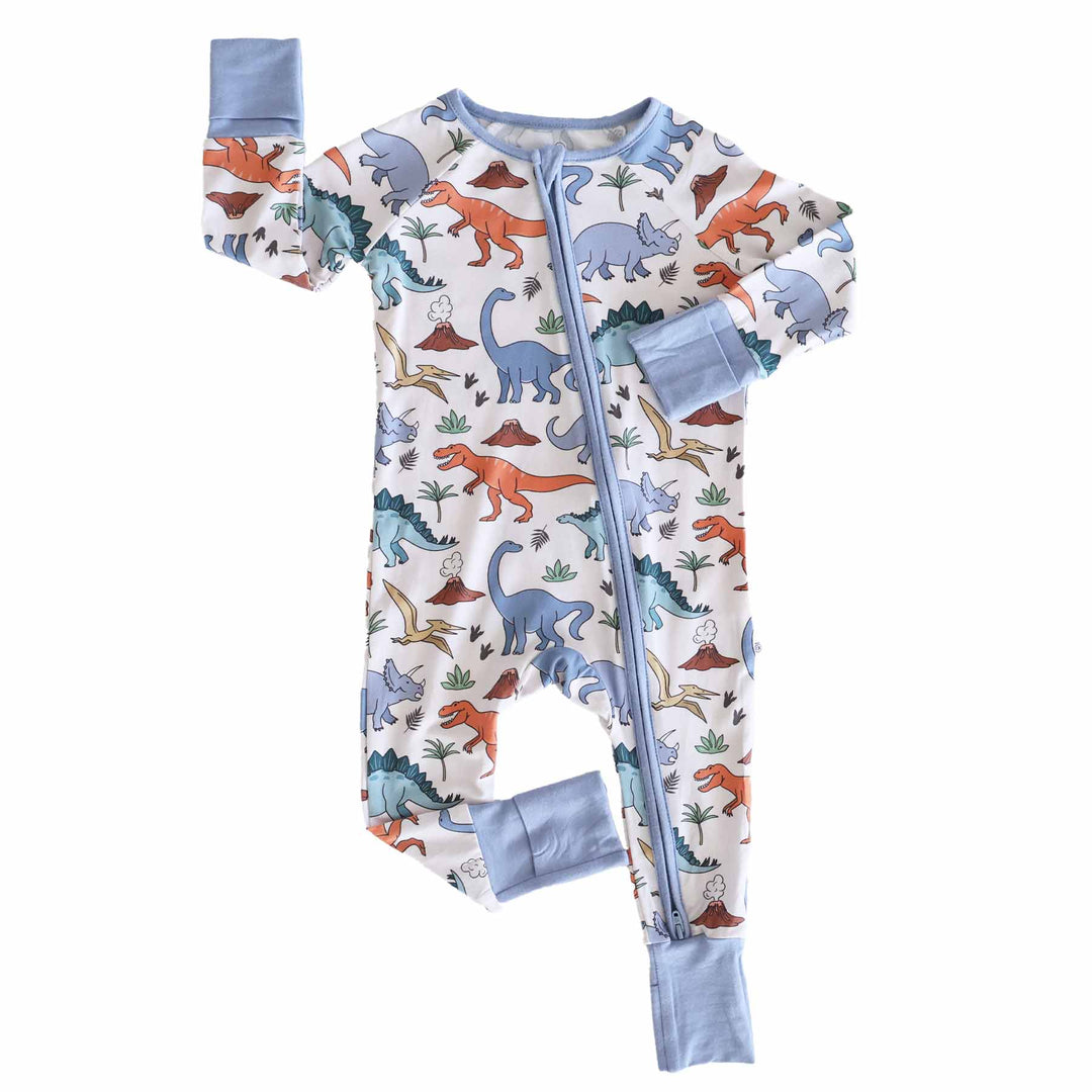 dino dude convertible zip romper pajama for babies and toddlers