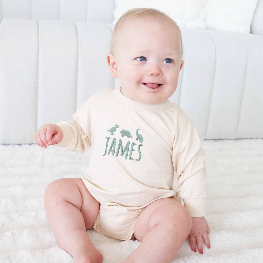 Bubble Romper Long Sleeve Newborn Romper Personalized Dinosaur