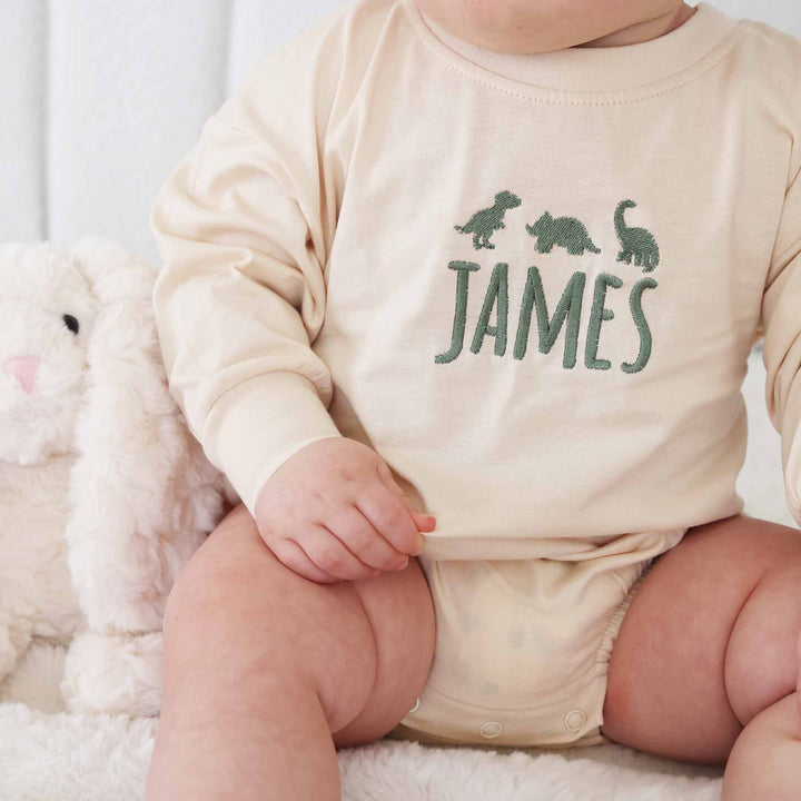 baby boy dinosaur embroidered bubble romper for babies 