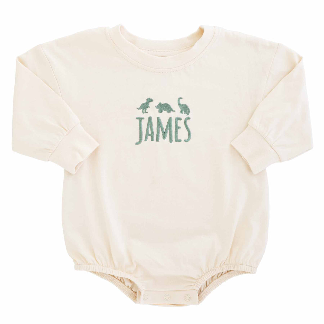 dino and name embroidered romper long sleeve 