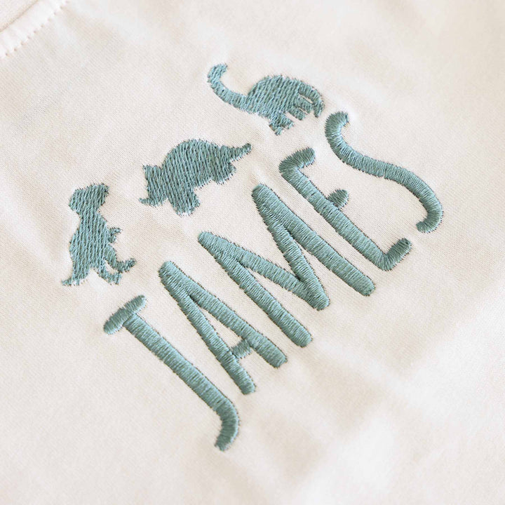 dino embroidered bubble romper for babies and toddlers 