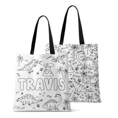 dinosaur personalized colorable tote bag 
