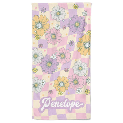 personalized beach towel disco daisies 