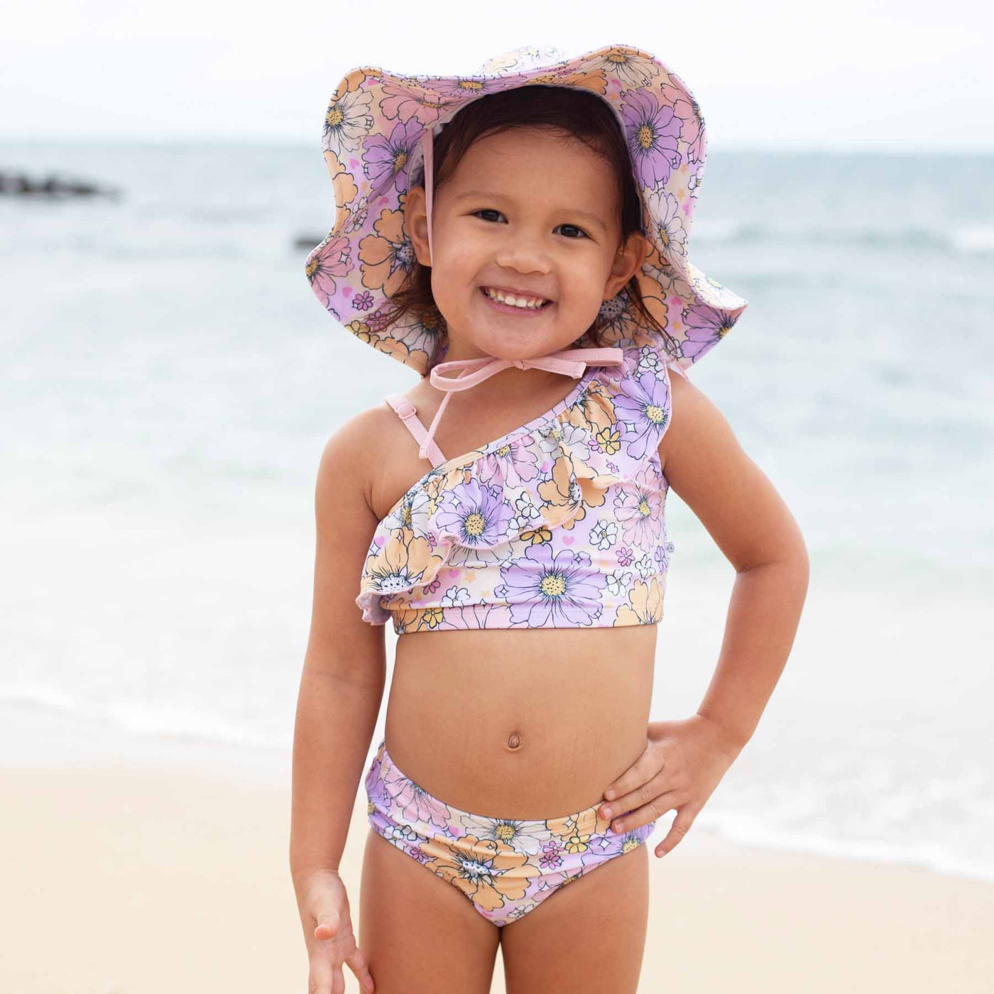 one shoulder ruffle bikini for girls pastel floral 