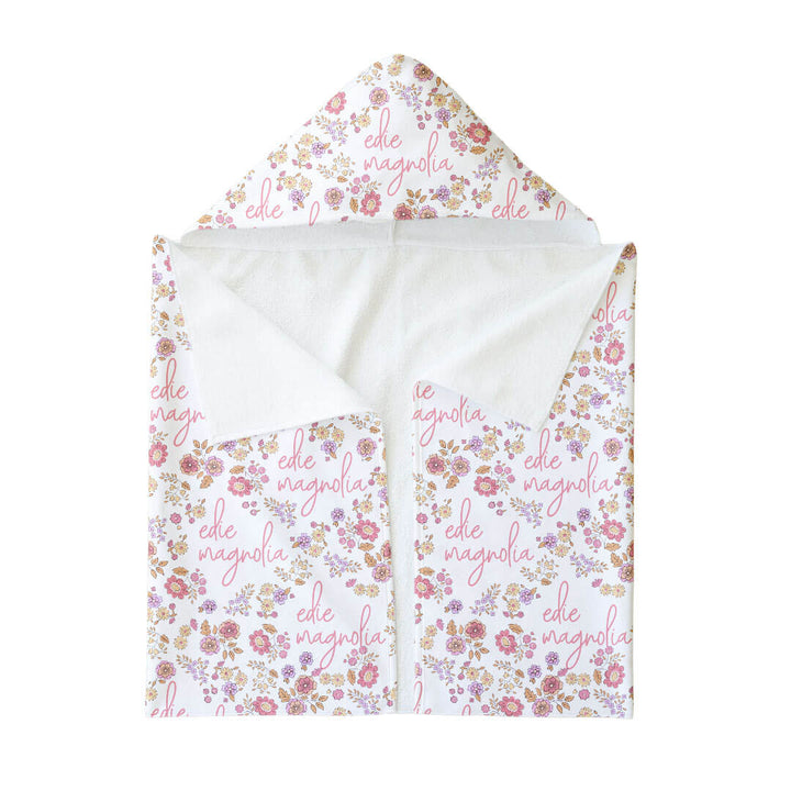 dainty floral folded personalized towel with hood 