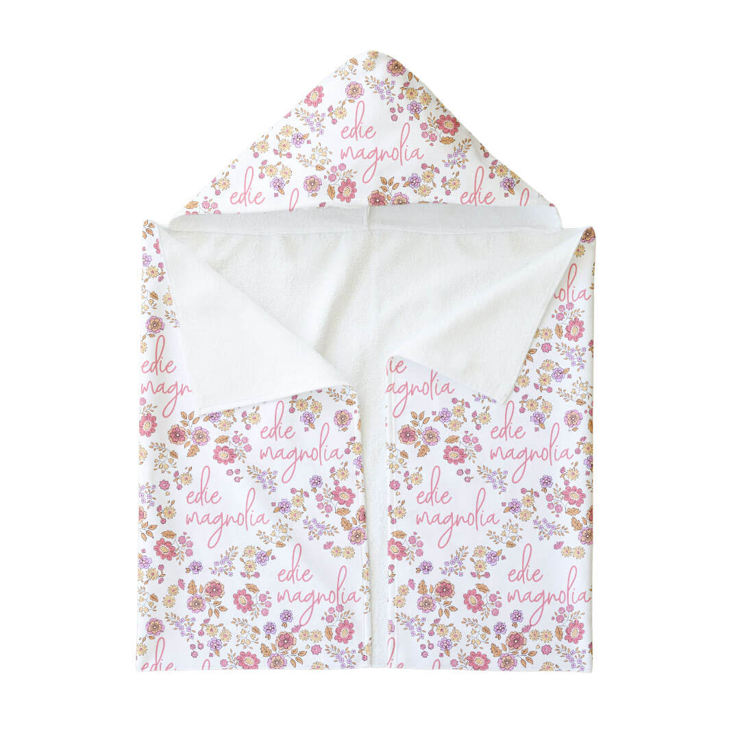 dainty floral folded personalized towel with hood 