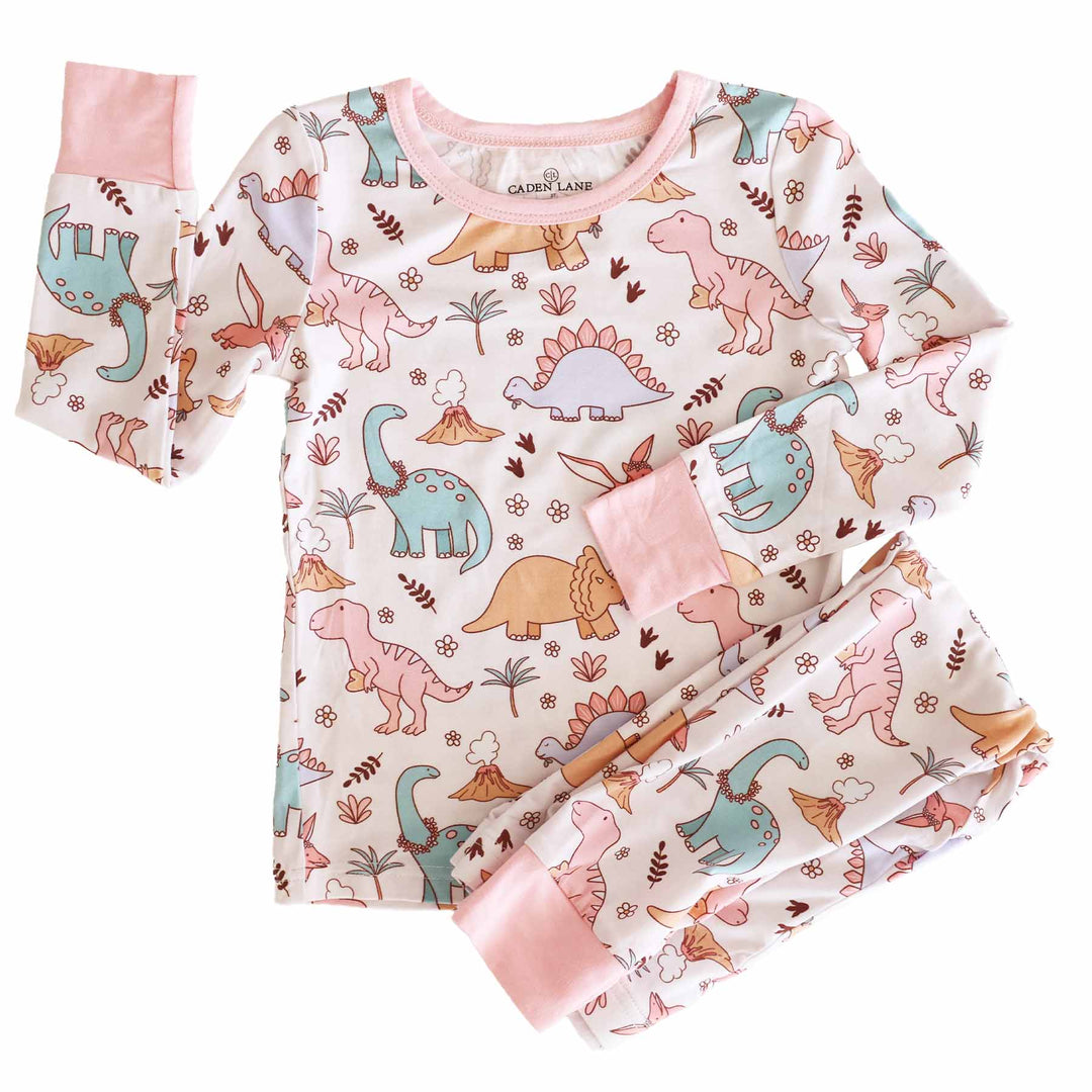 kids two piece pajama set girly dinosaurs 