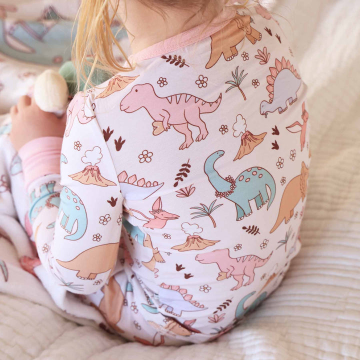 girl dinosaur two piece pajama set for kids 