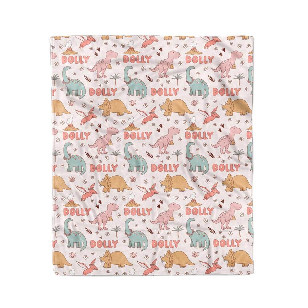 pink dinosaur personalized blanket for girls