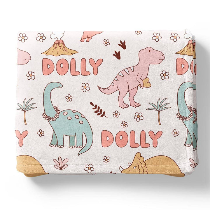 pink dinosaur personalized kids blanket