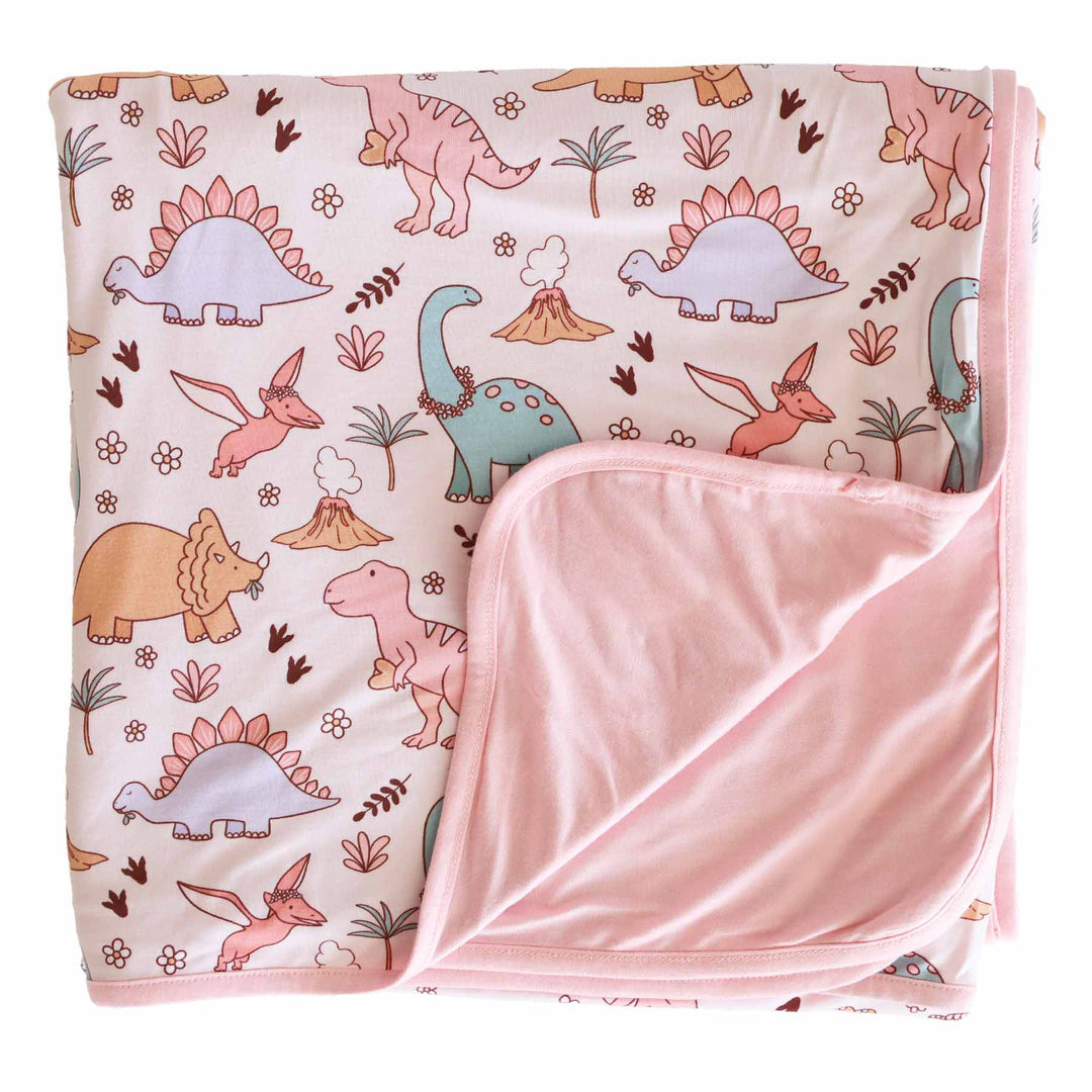 pink dinosaur double sided bamboo blanket for kids