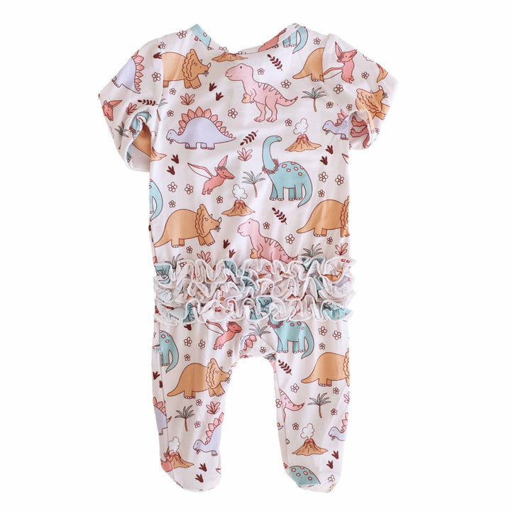 baby ruffle zipper footie pink dinosaurs 