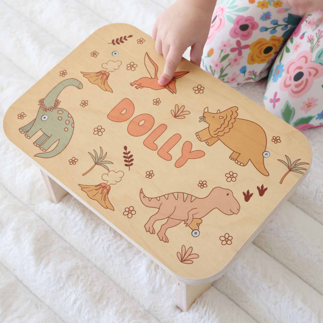 girl dinosaur personalized kids step stool