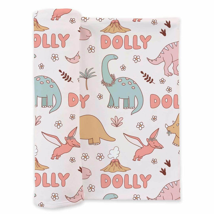 pink dinosaur personalized swaddle blanket for babies 