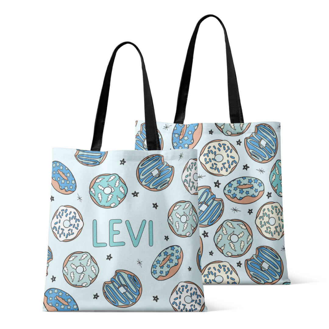 donut shop blue personalized tote 