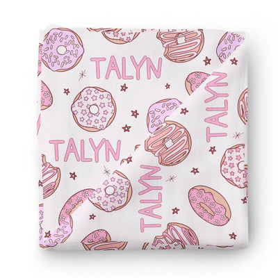 donut shop pink personalized swaddle blanket 