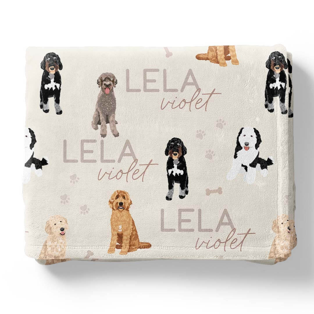 neutral doodle personalized kids blanket 