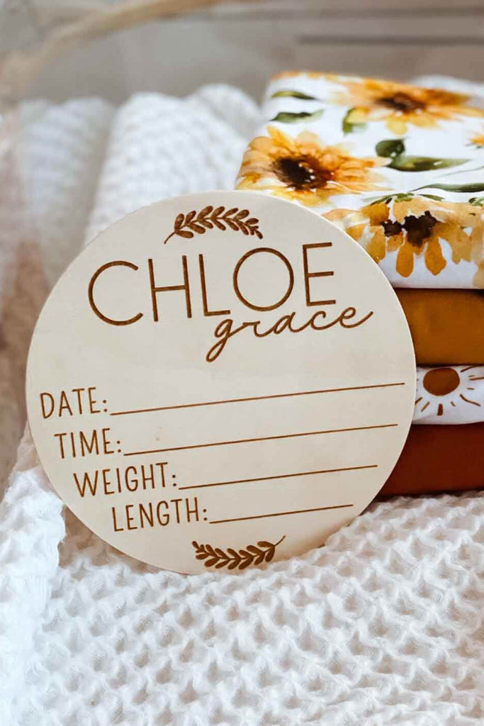 Personalized Birth Stats Wood Announcement Double Leaf