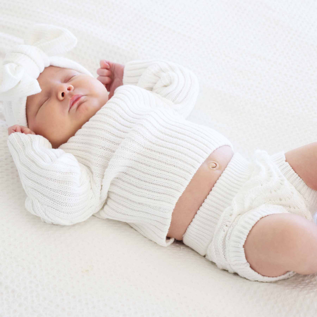 dove bloomer sweater set with lace bloomers