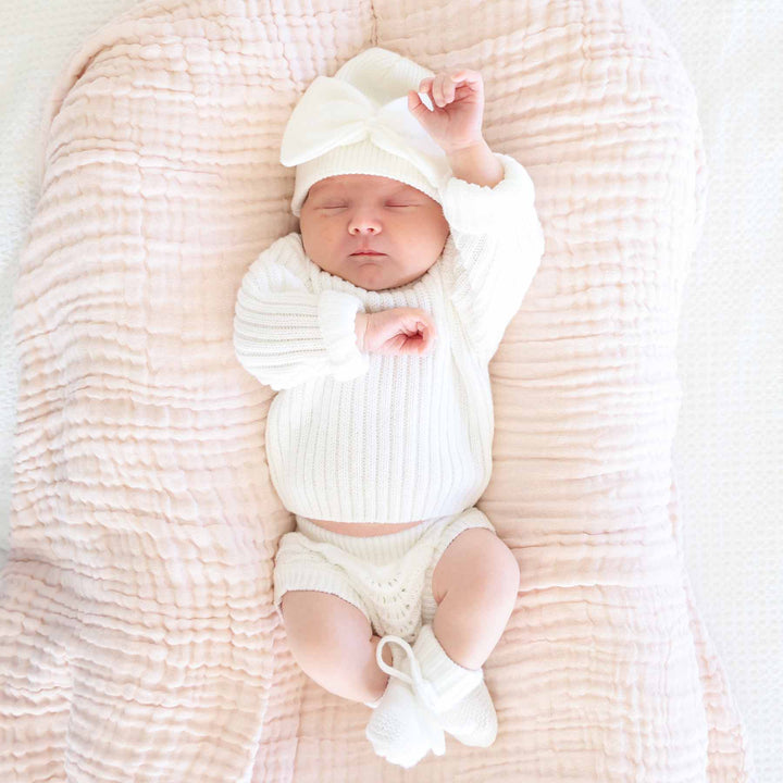 white knit sweater bloomer set for babies