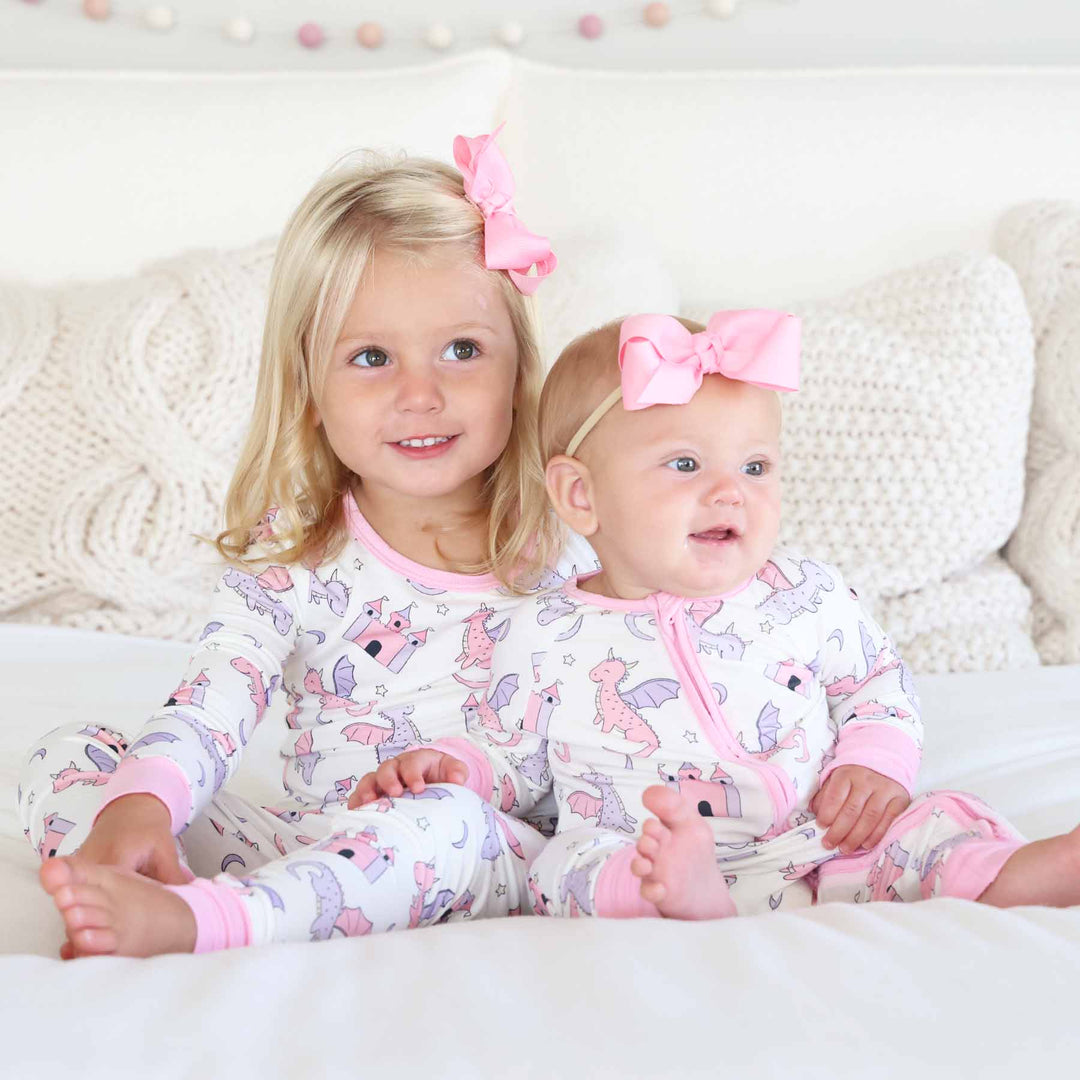 pink dragon adventure sibling matching pajamas 