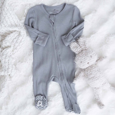 denim bamboo waffle footie for babies