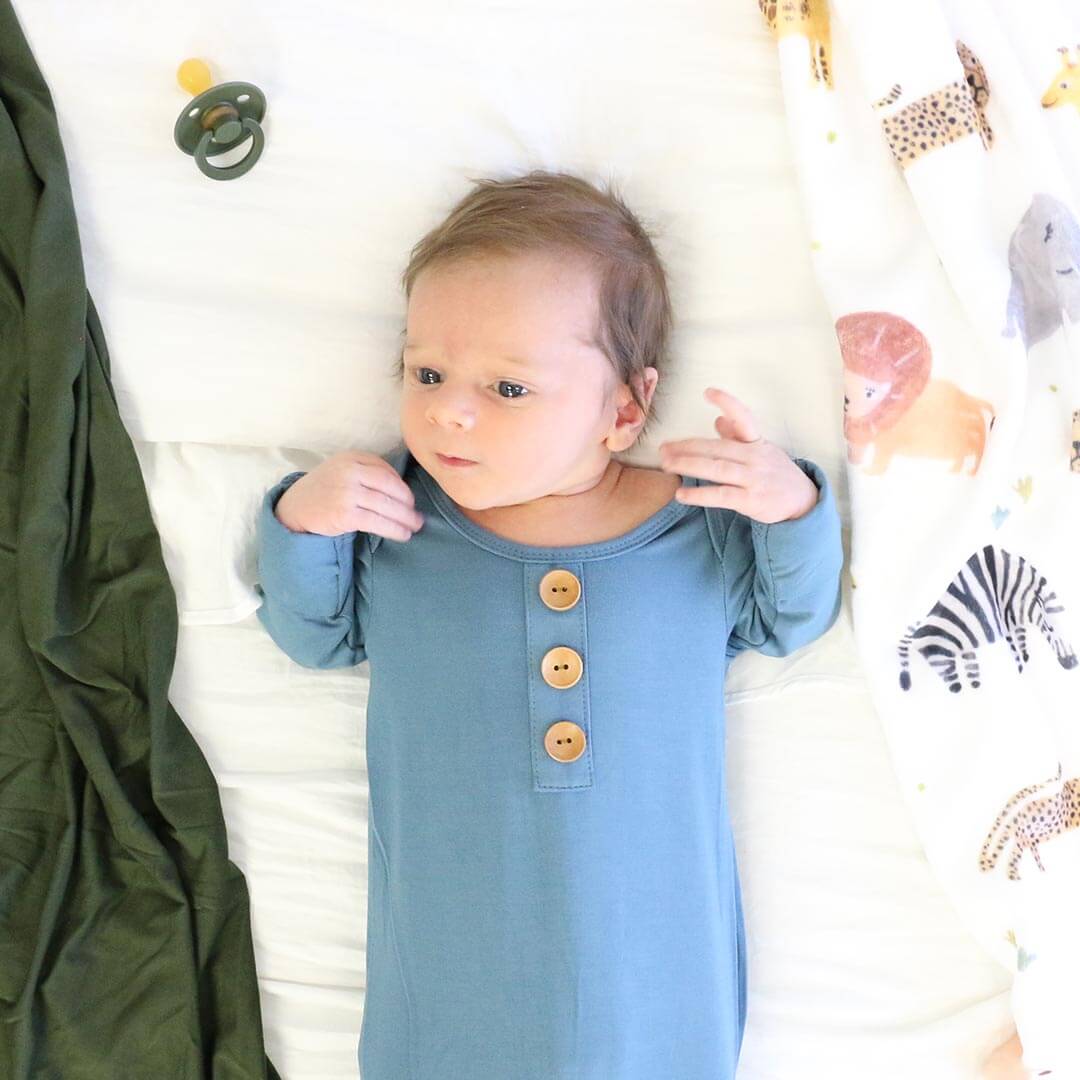 Solid Dusty Blue Newborn Baby Knot Gown Hat Caden Lane