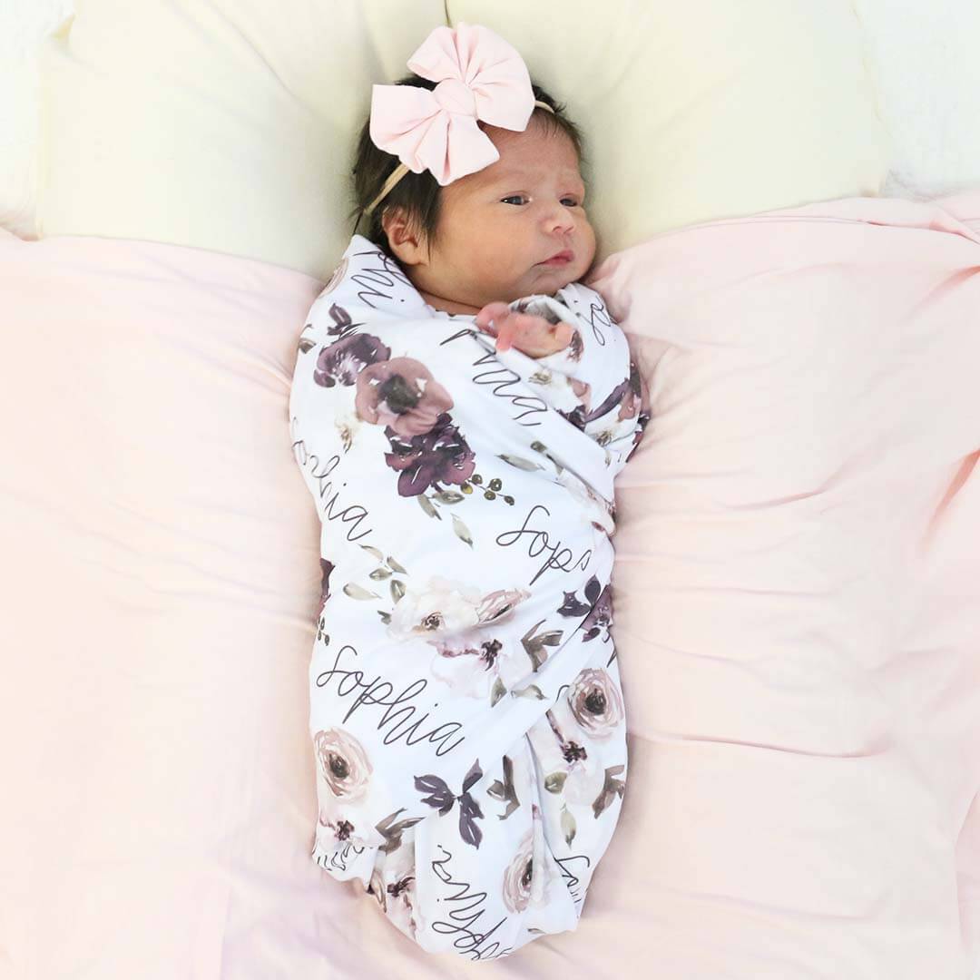 Demi's Dusty Purple Floral Personalized Baby Name Swaddle Caden Lane