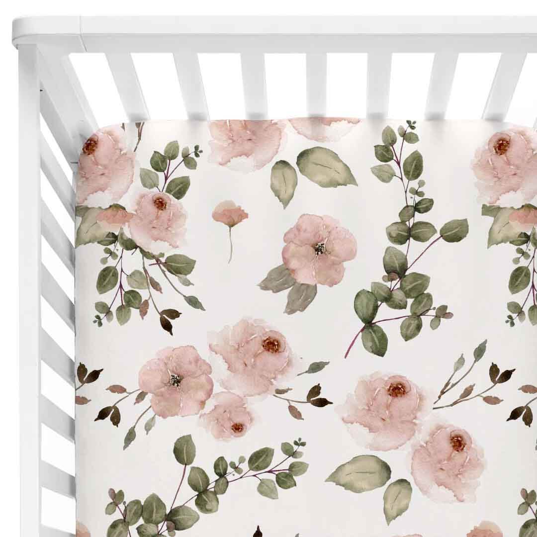 dusty rose floral crib sheet 