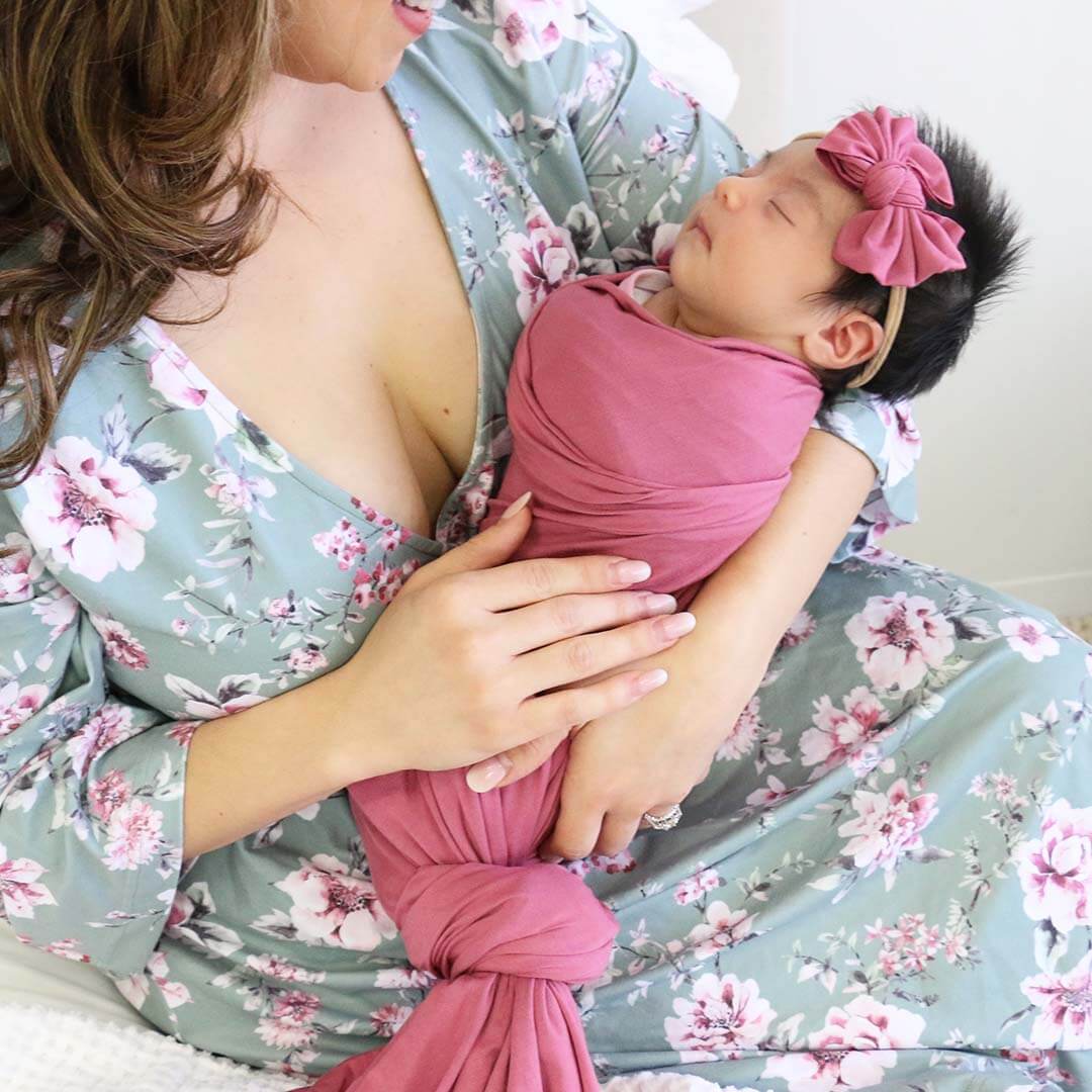 solid dusty rose bamboo knit swaddle blanket 