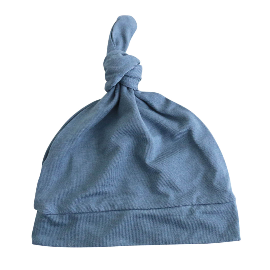 solid dusty blue knotted newborn hat 