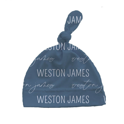dusty blue  personalized knotted hat 