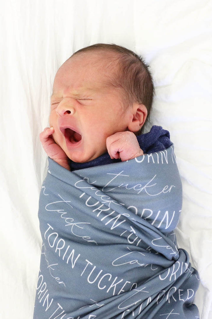 Personalized Dusty Name Swaddle Blanket Block & Script