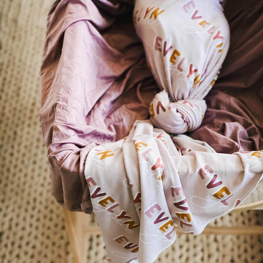 Dusty Pinks Retro Personalized Baby Swaddle Blanket Caden Lane