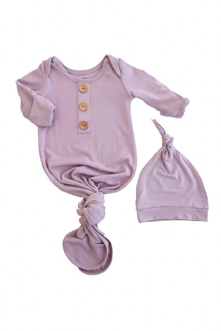 Dusty Purple Bamboo Knotted Gown & Hat