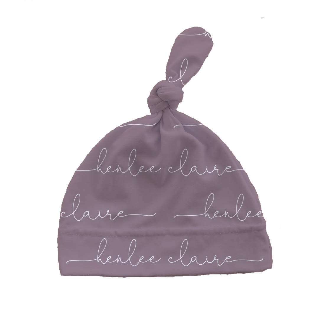 dusty purple knotted hat script personalized 