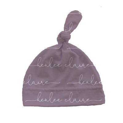 dusty purple knotted hat script personalized 