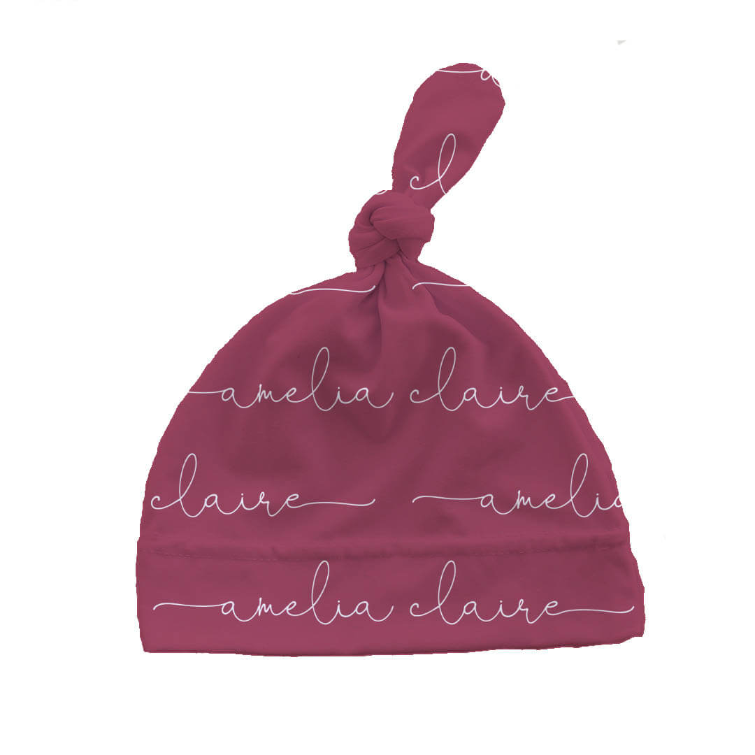 dusty rose personalized knotted hat script 