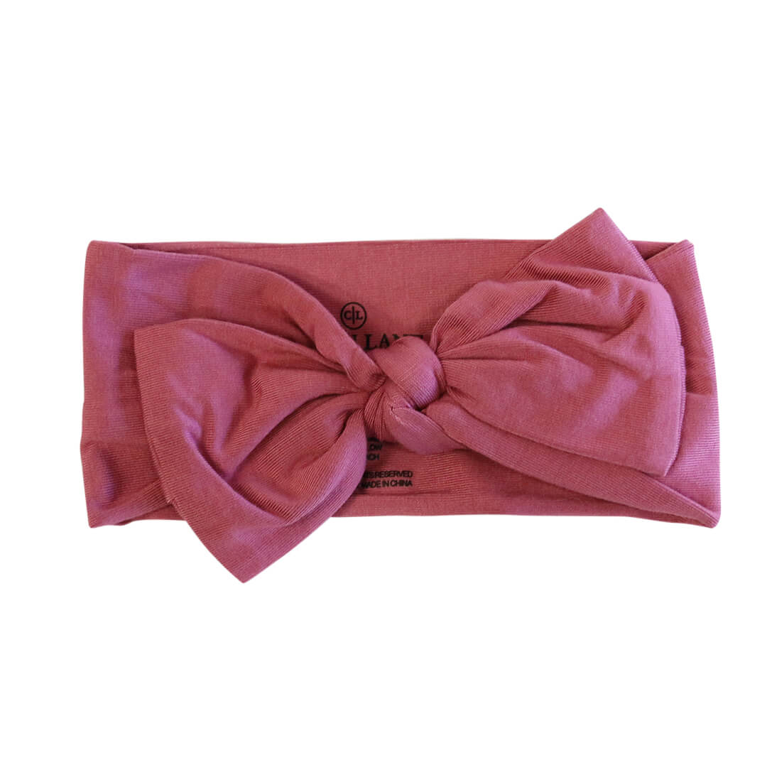 solid dusty rose knit large bow headwrap 