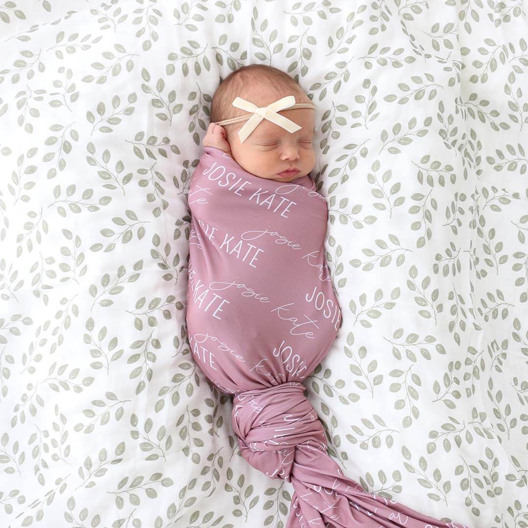 light dusty rose swaddle blanket for newborns with name