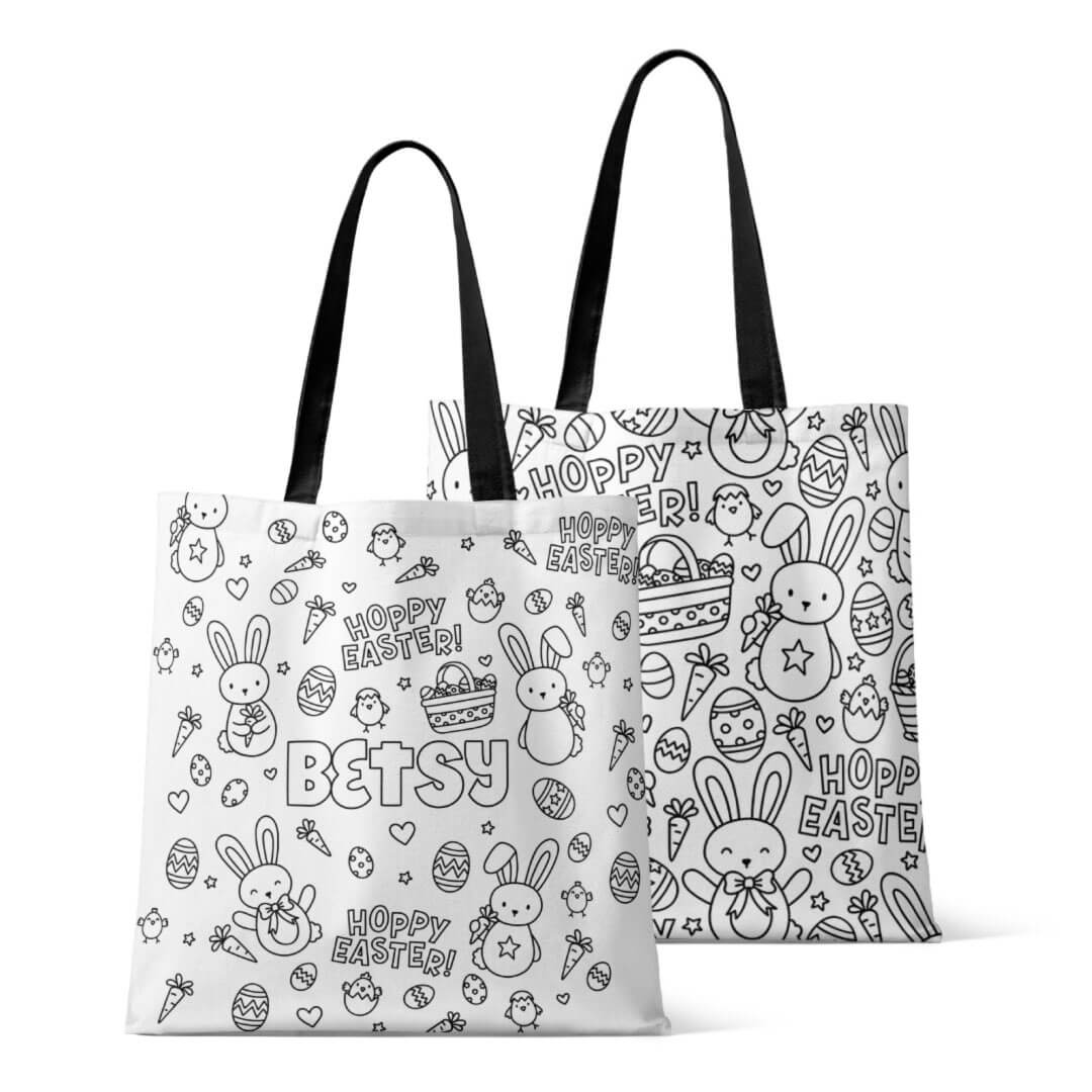 personalized colorable tote bag easter themed 