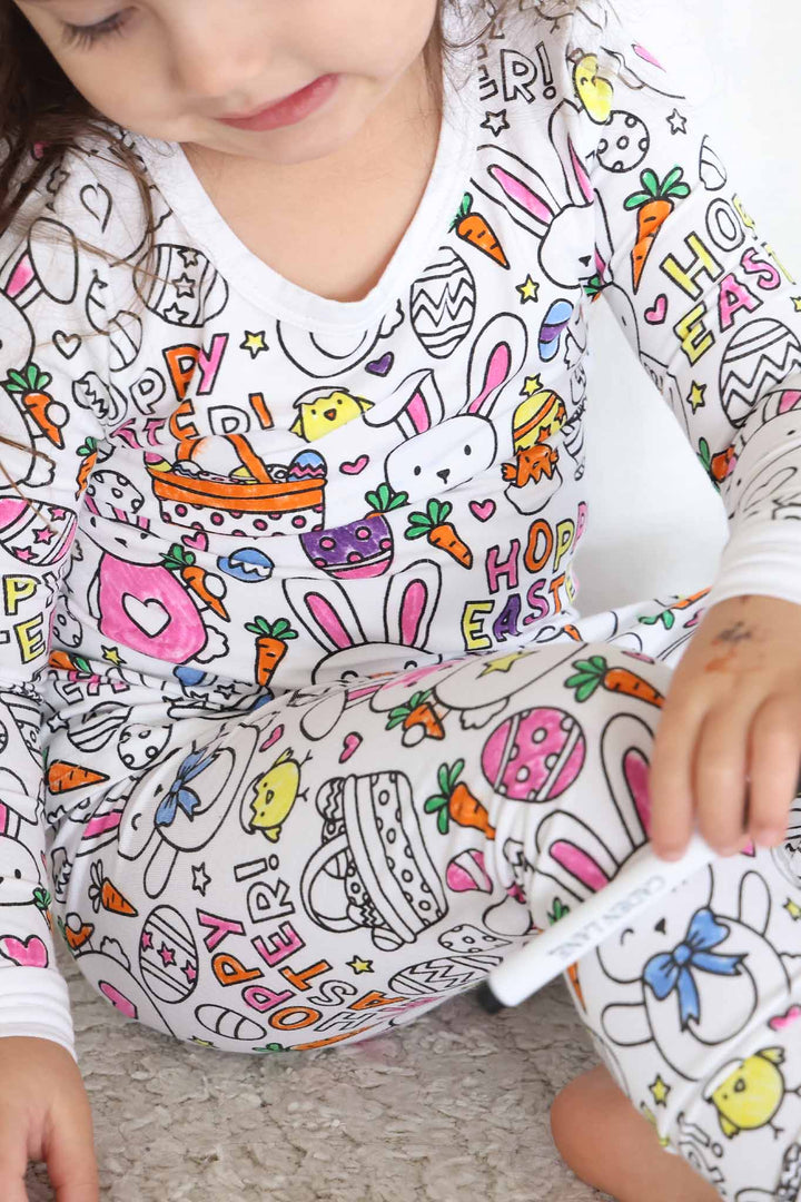 closeup of hoppy easter colorable pajamas