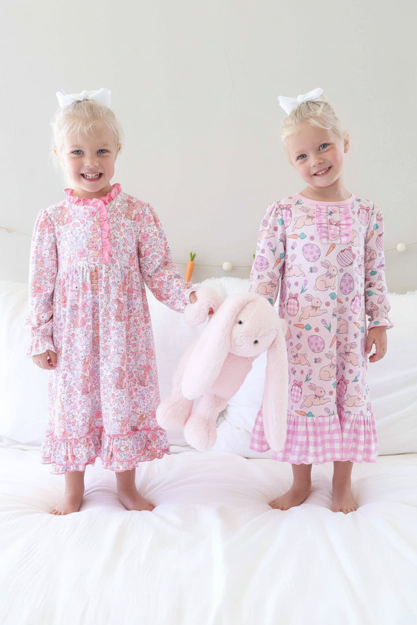 long sleeve easter nightgowns for girls with bunnies and florals 