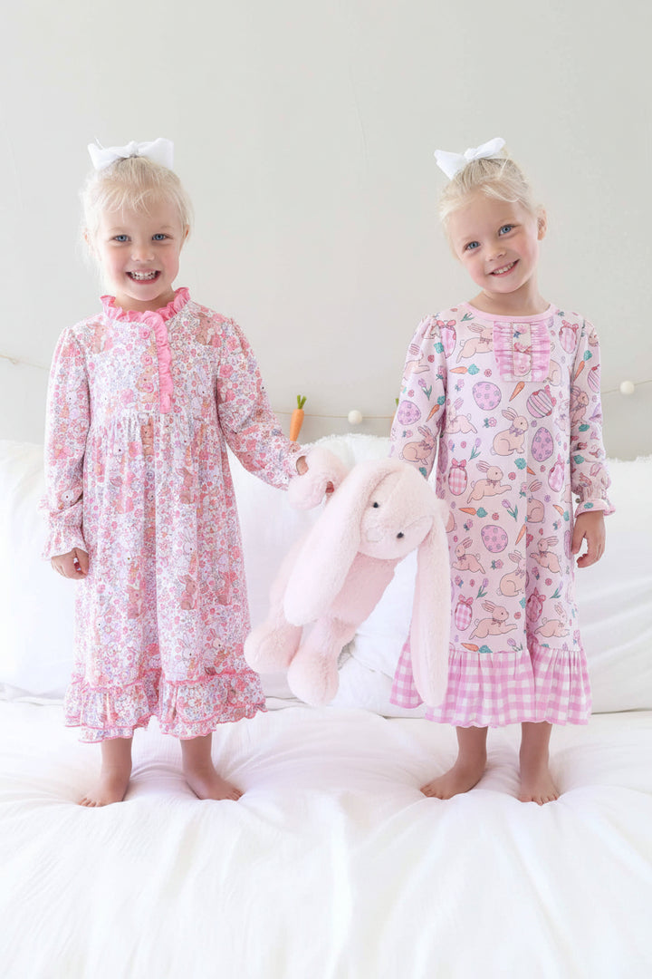 long sleeve easter nightgowns for girls with bunnies and florals 