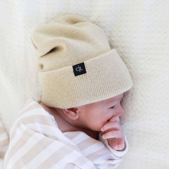 light tan slouch beanie for babies 