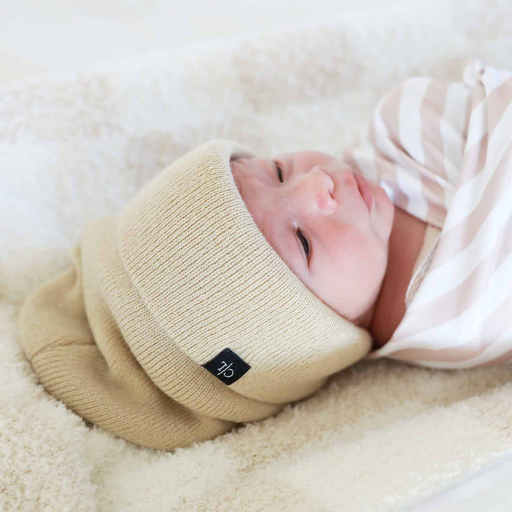 light tan slouch beanie for babies 