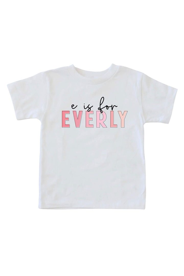 e is for every personalized pink color block kids graphic tee