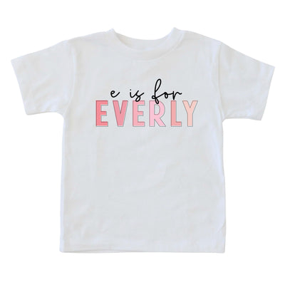 e is for every personalized pink color block kids graphic tee